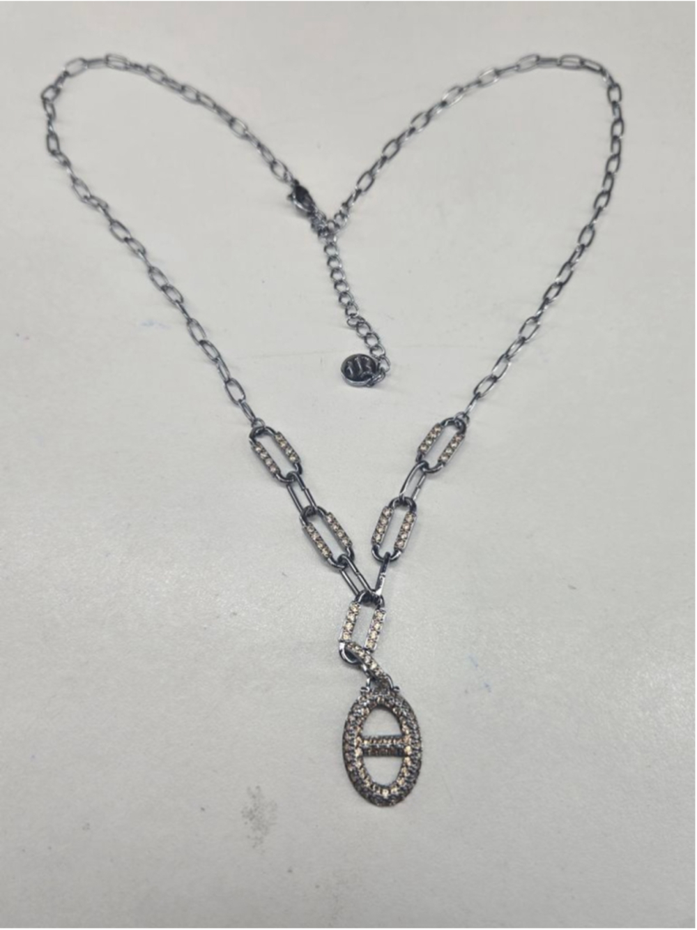 Bomb Party Necklace Women's Silver Tone Smoky Topaz CZ Sparkle Paperclip Chain
